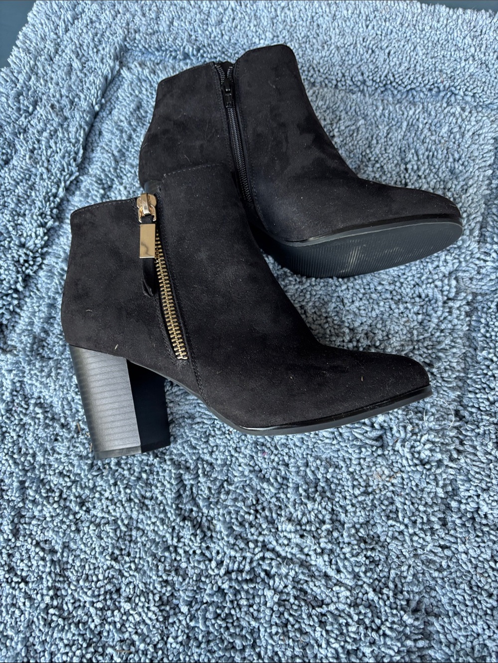 Apt. 9 Black Suede Ankle Booties with Gold Zip